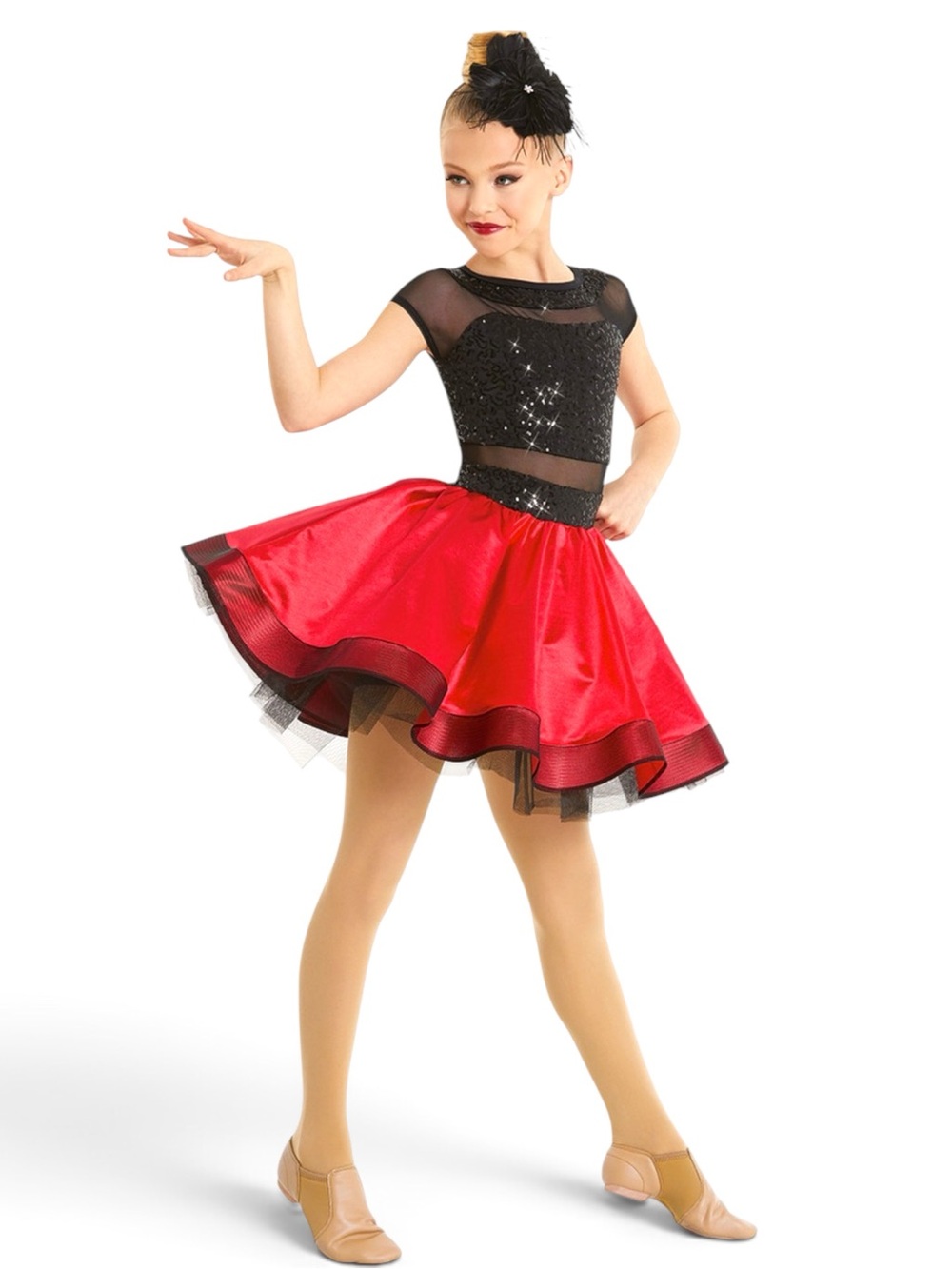 Weissman Anna Sun Red & Black Sequin Dress w/ Satin Skirt Dance Costume 10138